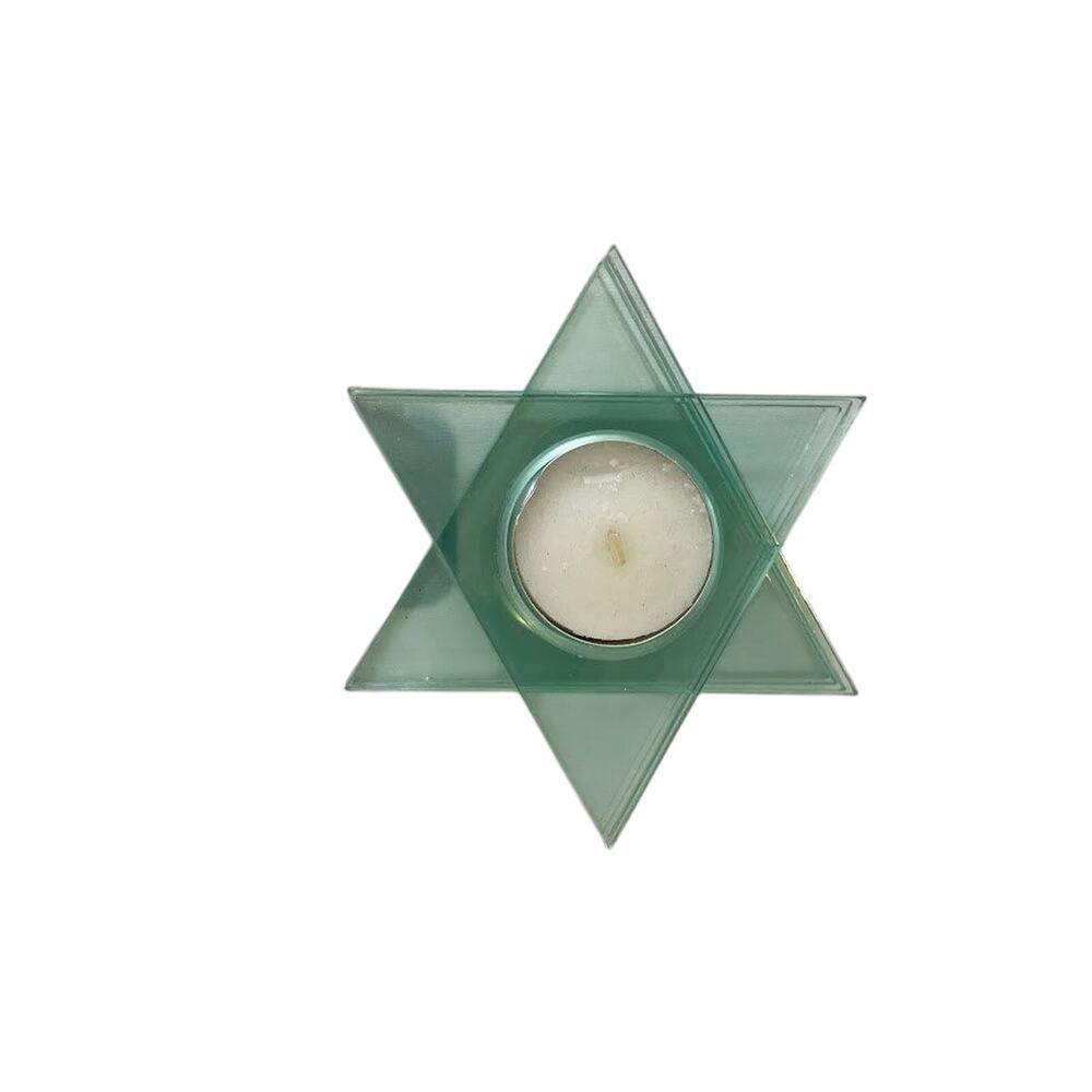 Vintage Star of David Votive 4” Glass Tealight Candlestick Holder Judaica NEW